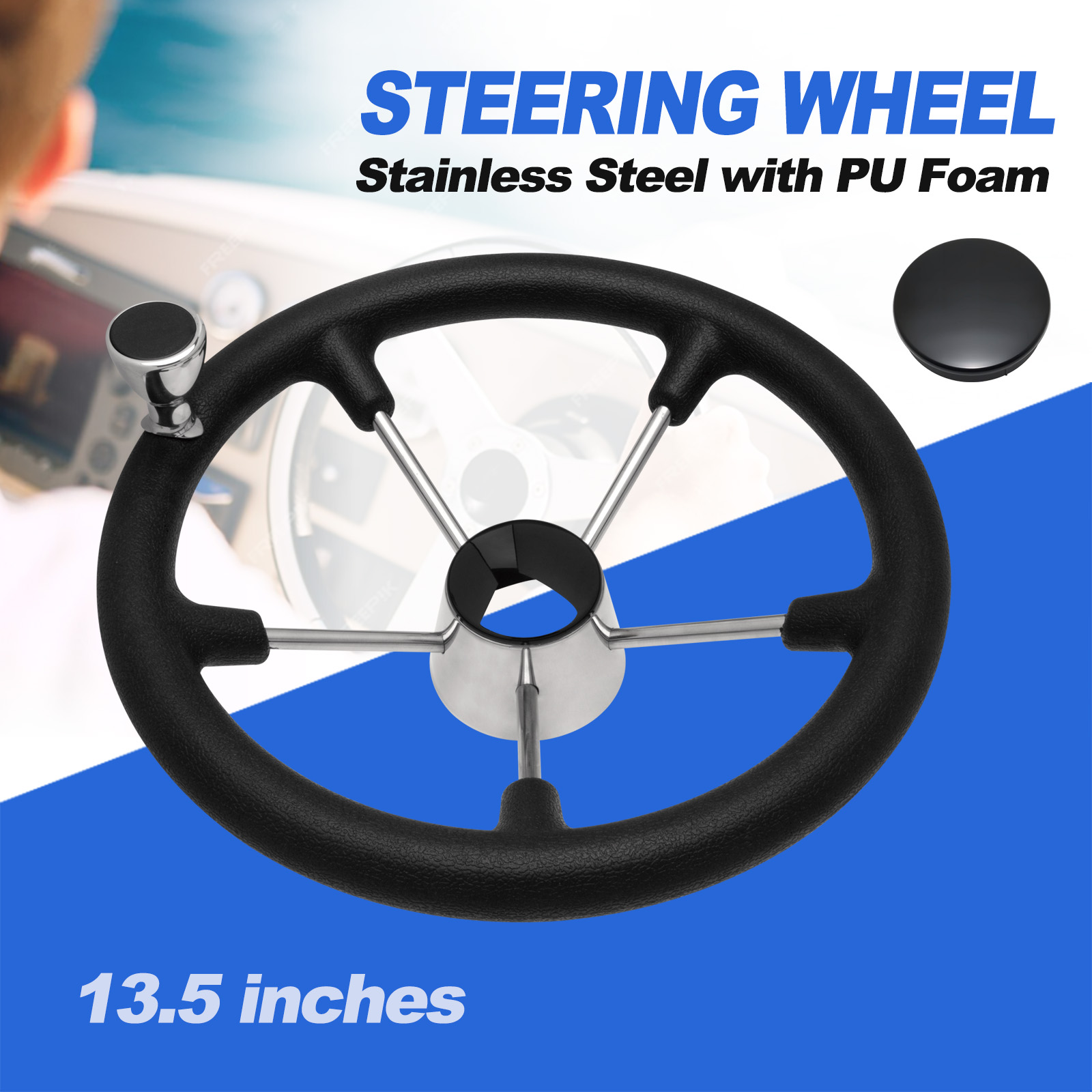 13.5インチ 5スポーク ステンレススチール製ボートステア - Fishing Boat Steering Wheel のレビューと価格