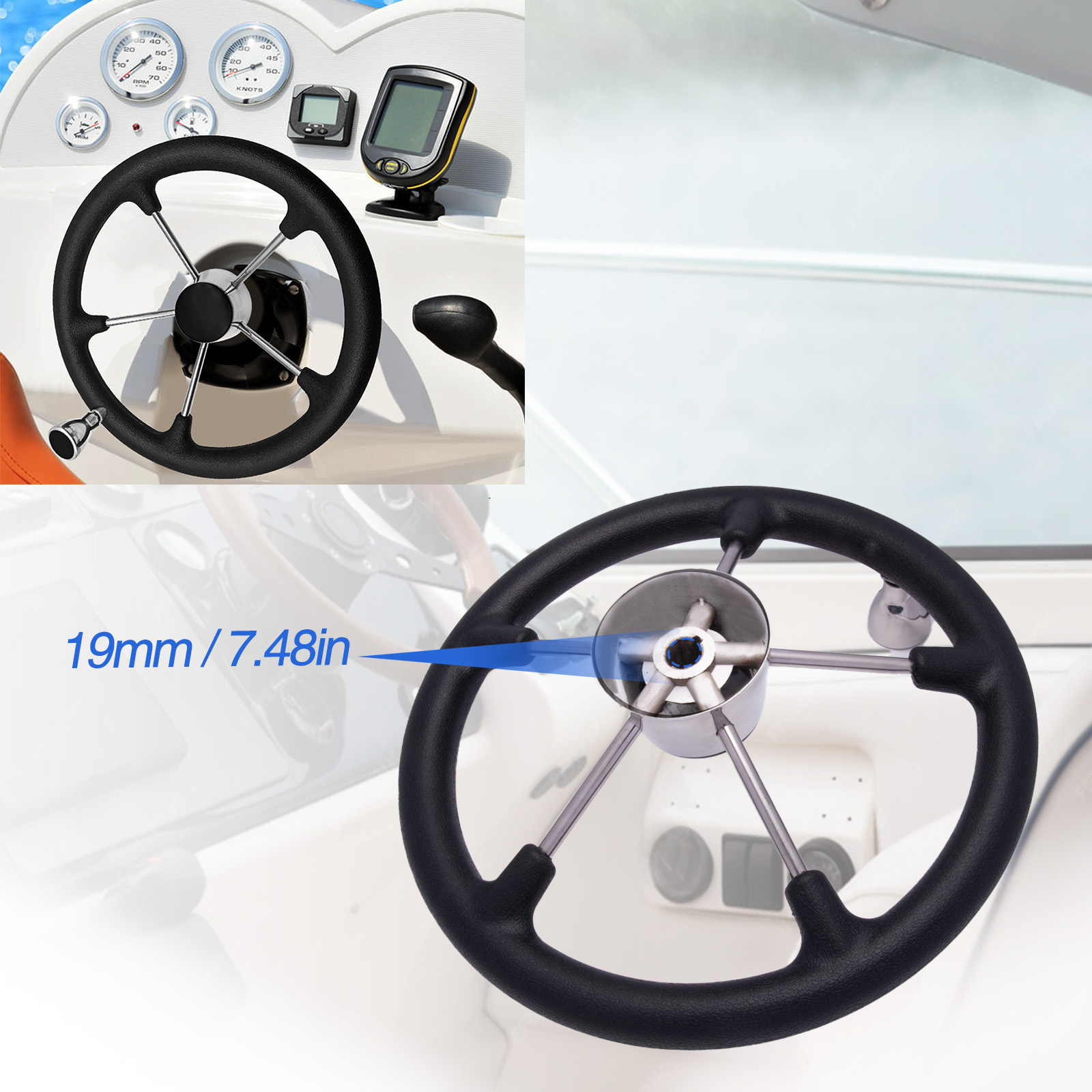 13.5インチ 5スポーク ステンレススチール製ボートステア - Fishing Boat Steering Wheel のレビューと価格
