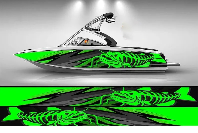 ビニールボートのラップ、マーリンフィッシュのグラフィック、黒 - Fishing Boat Trailer のレビューと価格